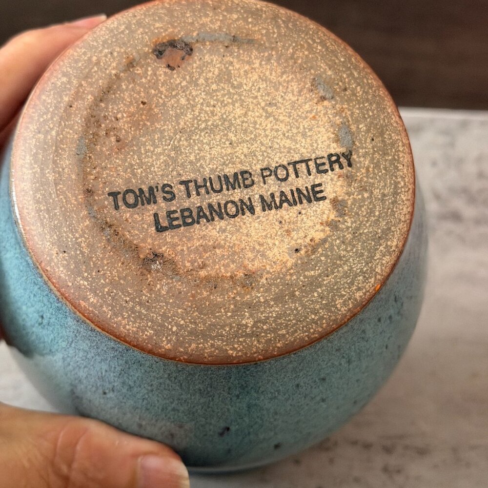 Vintage Studio Pottery Blue Butter Dip Chiller Tom's Thumb Pottery Lebanon ME - Picture 7 of 8